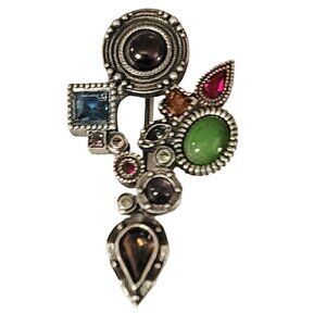 Patricia Locke Silver Tone Multi Gemstone Brooch, Signed M0